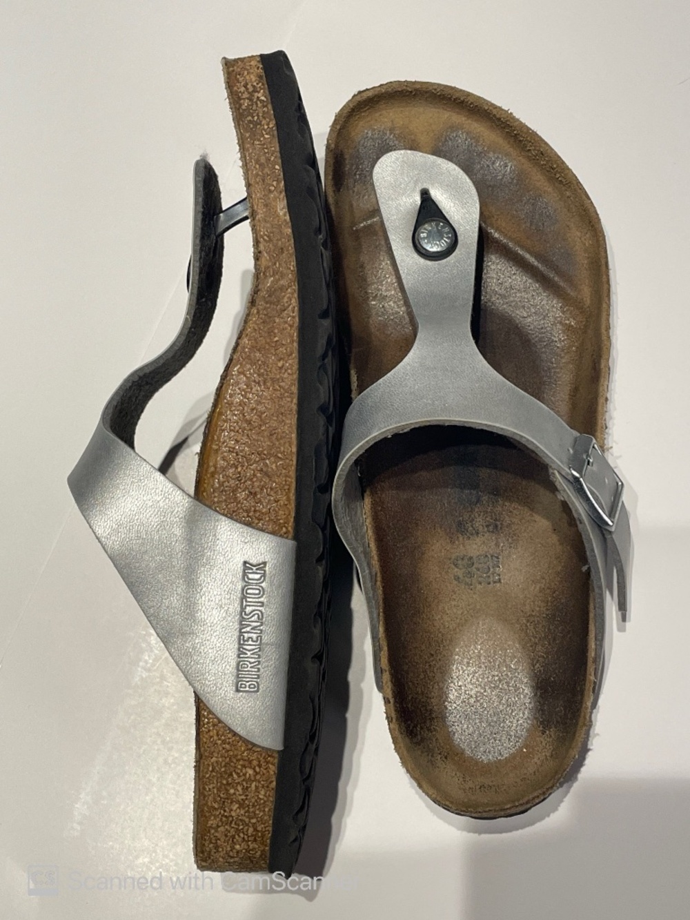 Birkenstock Women's Silver Thong Sandals Buckle Closure Logo Accents size 40